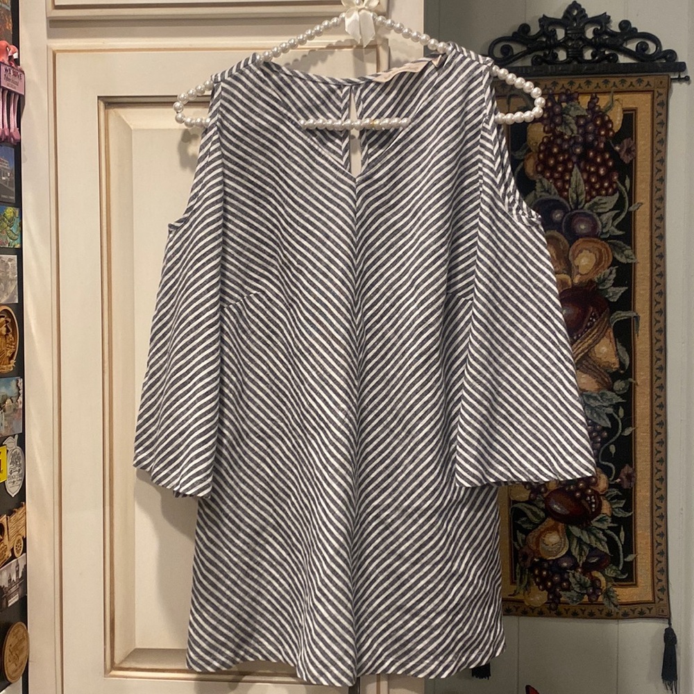Soft Surroundings Cold Shoulder Bell Sleeve Striped Top or Tunic